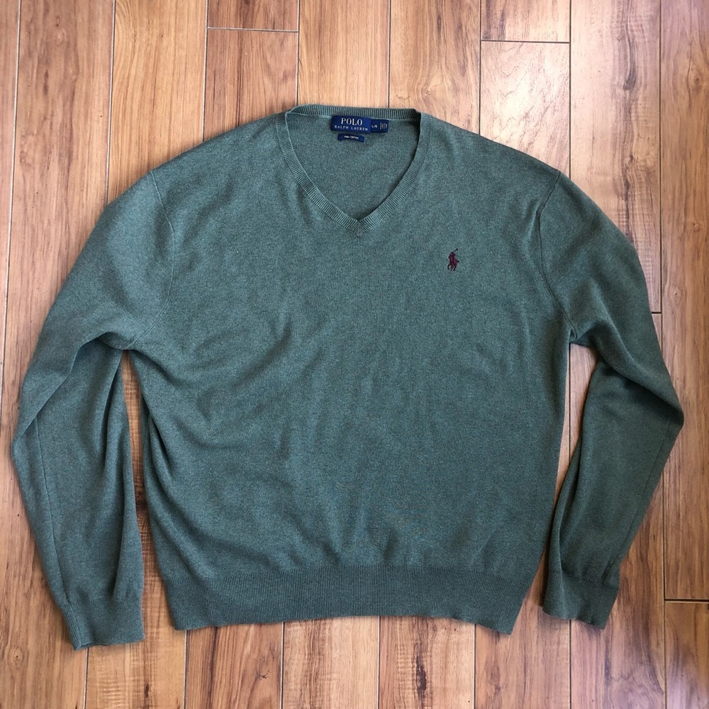 Polo by Ralph Lauren Men's Olive Green V-Neck Sweater